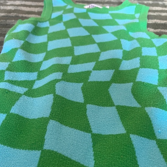 Tiger Mist Green and Blue Illusion Mini Dress - Picture 3 of 4